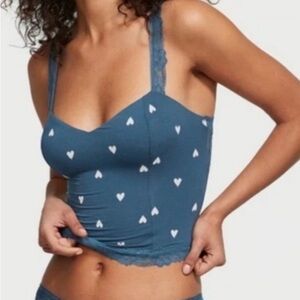 Victoria’s Secret Blue Heart Print Camisole Bralette Sz Medium Lace detail
